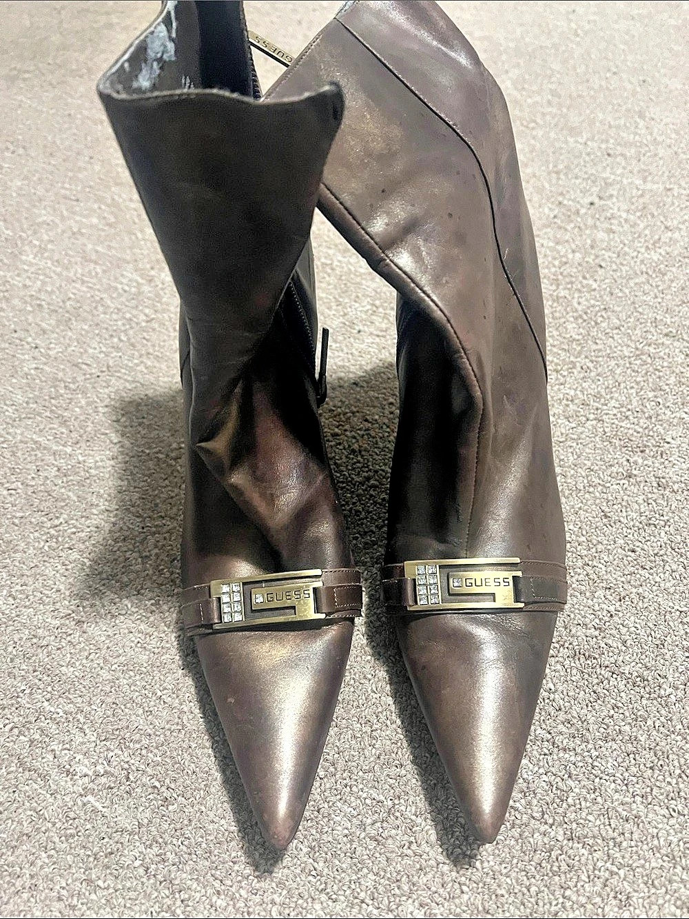 Guess Pointed-Toe Heeled Boots in Brown